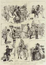 Verteilung von Stiefeln und Kleidung an arme Kinder durch die London Samaritan Society